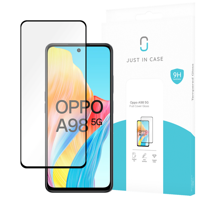 Oppo A98 5G Full Cover Tempered Glass -  Screenprotector - Black - Casebump